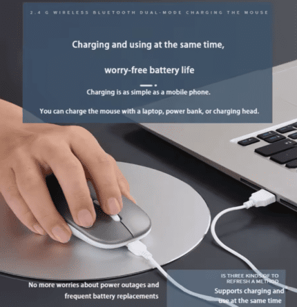 Wireless Mouse 2.4G Bluetooth 5.2 Silent Rechargeable Slim LED